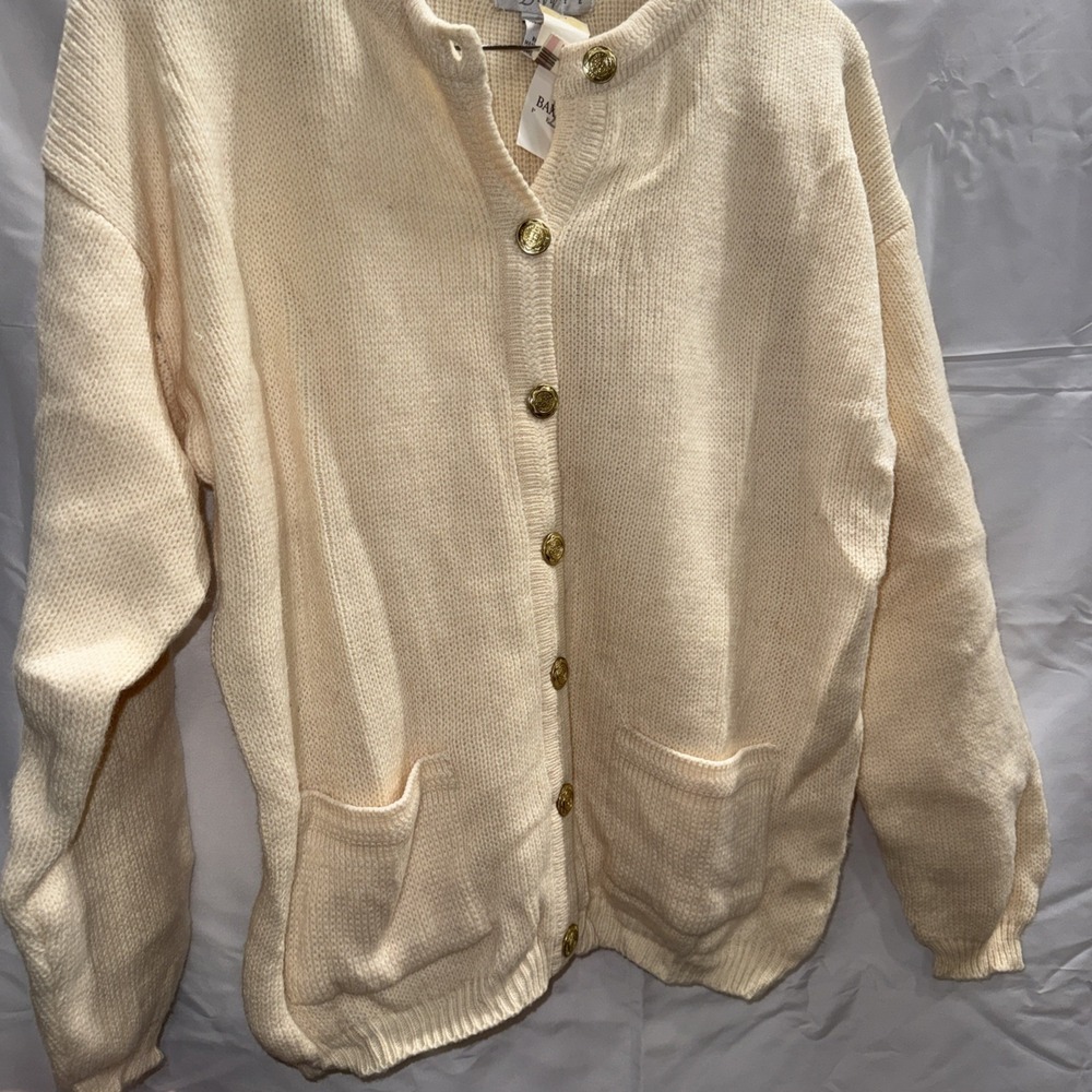 vintage baxter wells petite acrylic off white button up sweater new tags pockets